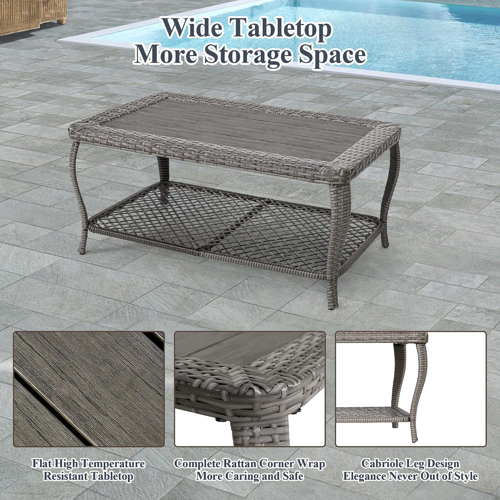 HOMREST 6 Pieces Patio Furniture Set, Wicker Outdoor Patio Conversation Sets, Sectional Rattan Sofa Chairs with Coffee Table, High Back, Ottoman, Cushions for Porch, Deck, Garden, Backyard (Grey)