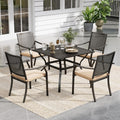 Sophia & William Patio Table and Chairs Set, Outdoor Dining Set for 4, 5 Piece Metal Patio Furniture, 37' Black Square Table(Beehive)