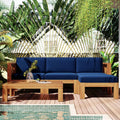 Upgrade Acacia Wood Outdoor Patio Sectional Sofa Set, 5-Piece All-Weather Conversation Sofa Set with Cushions and Side Coffee Table for Balcony Garden Backyard Poolside (Blue-UP)