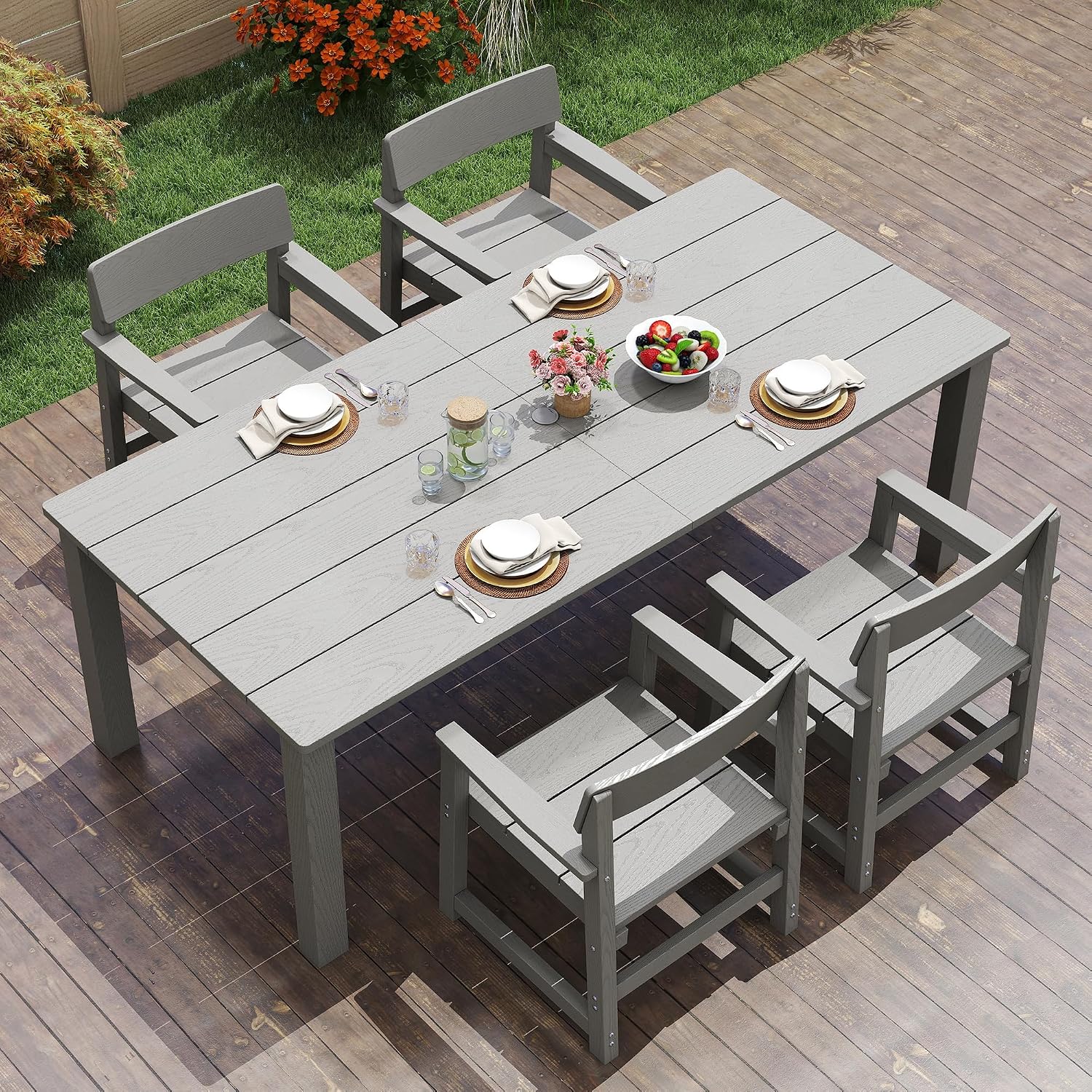 Jocoevol 5-Piece HIPS Patio Dining Set for 4 Person Outdoor Dining Sets with Umbrella Hole Tables and Chairs Furniture Set All Weather Proof for Garden, Backyard, Poolside