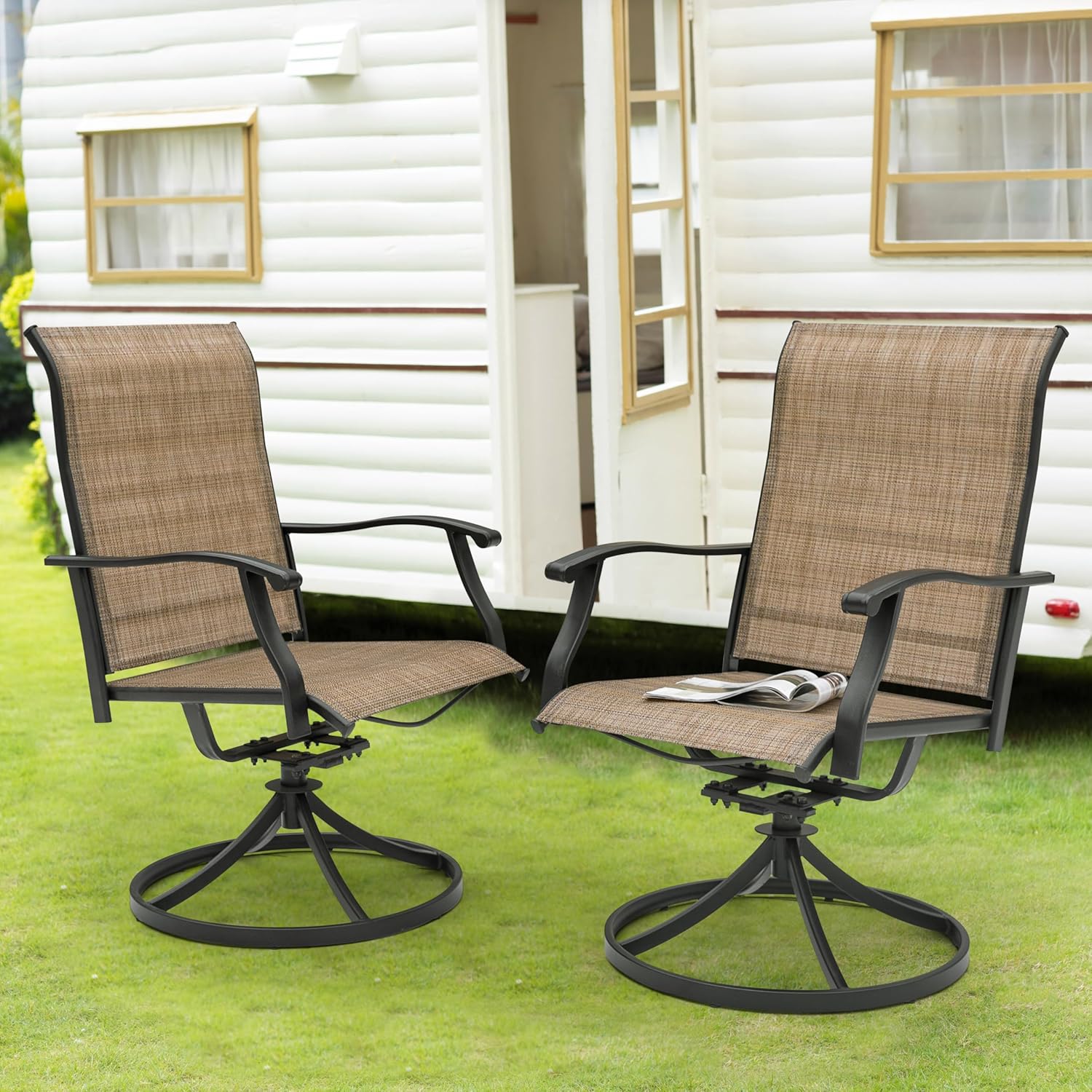 NUU GARDEN Patio Dining Chairs Set of 4, Swivel Patio Sling Chairs Set of 2 All-Weather Textilene Outdoor Chairs with Iron Frame for Outdoor Lawn Garden Backyard, Brown
