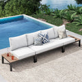 PHI VILLA 3 Pieces Outdoor Patio Furniture Set,Metal Frame Modern Outdoor Sectional Sofa Set,4 Seats Patio Conversation Sets with Coffee Table,for Poolside and Backyard,Light Grey