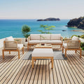 Acacia Wood Patio Multi-Person Sofa Set with Coffee Table and Removable Cushion, All-Weather Conversation Set Outdoor Seating for Garden Backyard Poolside Balcony (Teak+Beige-5PCS)