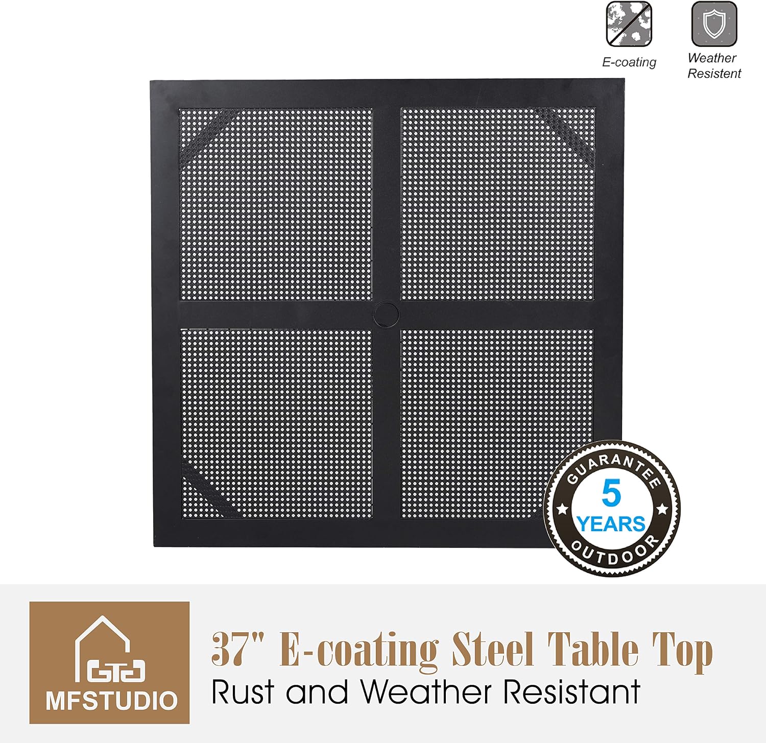 MFSTUDIO Patio Dining Set for 4, Outdoor Table and Chairs Set with Umbrella Hole, 5 Piece Metal Patio Furniture Set for Deck, Backyard, Poolside & Garden