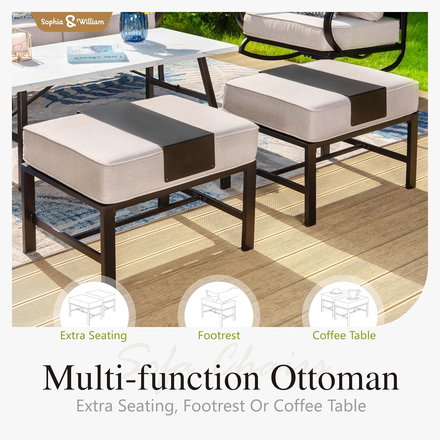 Sophia & William Patio Furniture Sets for 7 with 45' Gas Fire Pit Table Outdoor Conversation Sets 6 Pcs, 2 x Swivel Cushioned Sofa Chairs, 1x3-Seat Sofa, 2xOttomans for Backyard Poolside Beige