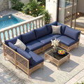FHFO 7 Piece Patio Furniture Set, Outdoor Wicker Modular Sectional Patio Conversation Set with Thicker Cushion & Tempered Glass Coffee Table for Backyard, Poolside, Porch (Yellow/Blue)