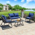 YITAHOME 4-Piece Patio Furniture Set, Wicker Outdoor Bistro Set, All Weather Rattan Patio Conversation Set with Soft Cushions and Glass Side Table for Backyard, Balcony, Deck - Navy Blue