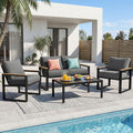 NATURAL EXPRESSIONS 4 Pieces Patio Furniture Sets,Metal Outdoor Patio Furniture Sets,Outdoor Sectional Patio Conversation Set,Wooden Anti-Scald Armrest,Sling Mesh,4' Olefin Cushions Dark Grey