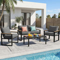 NATURAL EXPRESSIONS 4 Pieces Patio Furniture Sets,Outdoor Metal Sectional Furniture Modern Patio Conversation Set,Fauxwood Anti-Scald Armrest,Sling Mesh,Tempered-Glass Table,4' Olefin Cushions