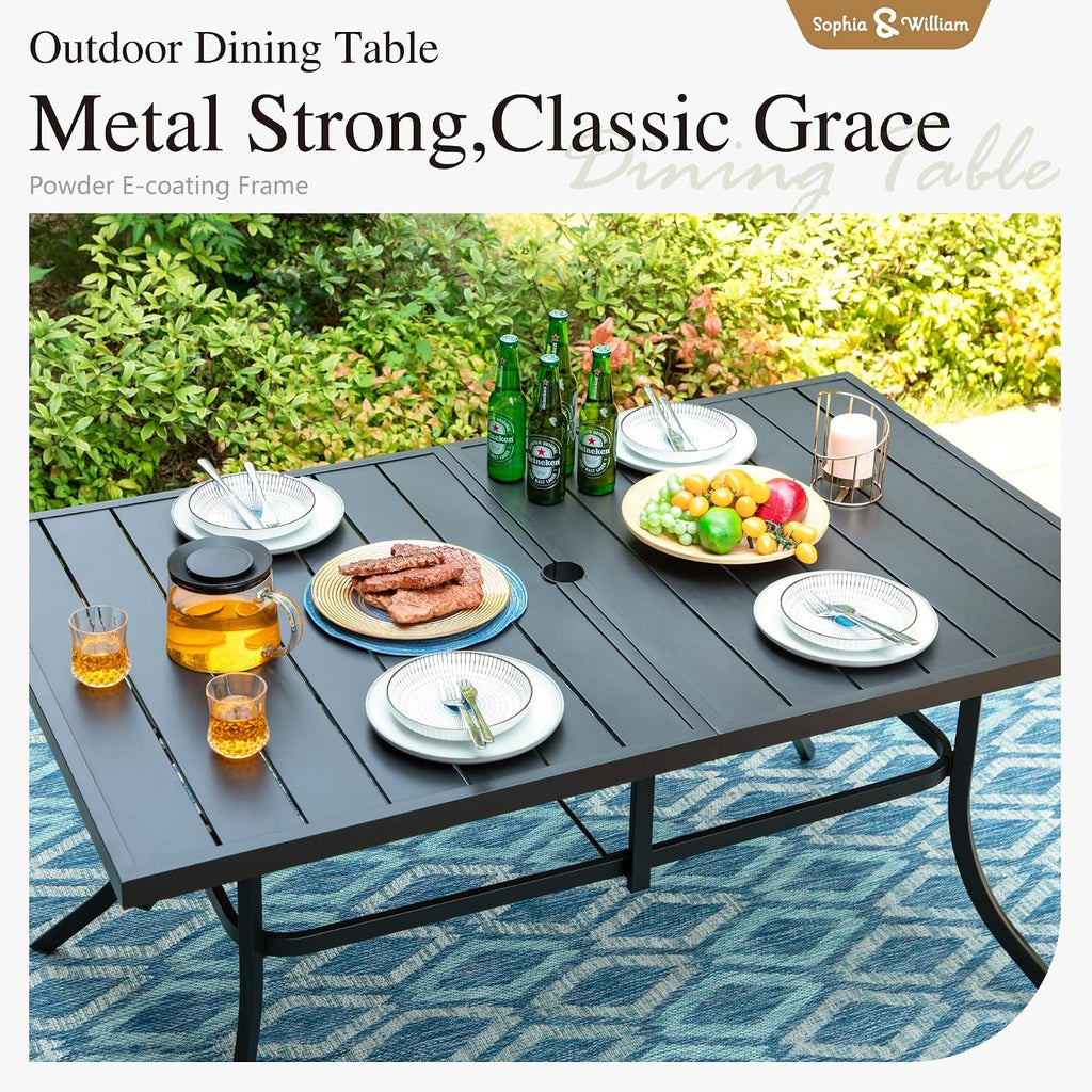 Sophia & William Patio Table and Chairs Set, Outdoor Dining Set for 6, 7 Piece Metal Patio Furniture, 60' Black Rectangular Table(Stripe)