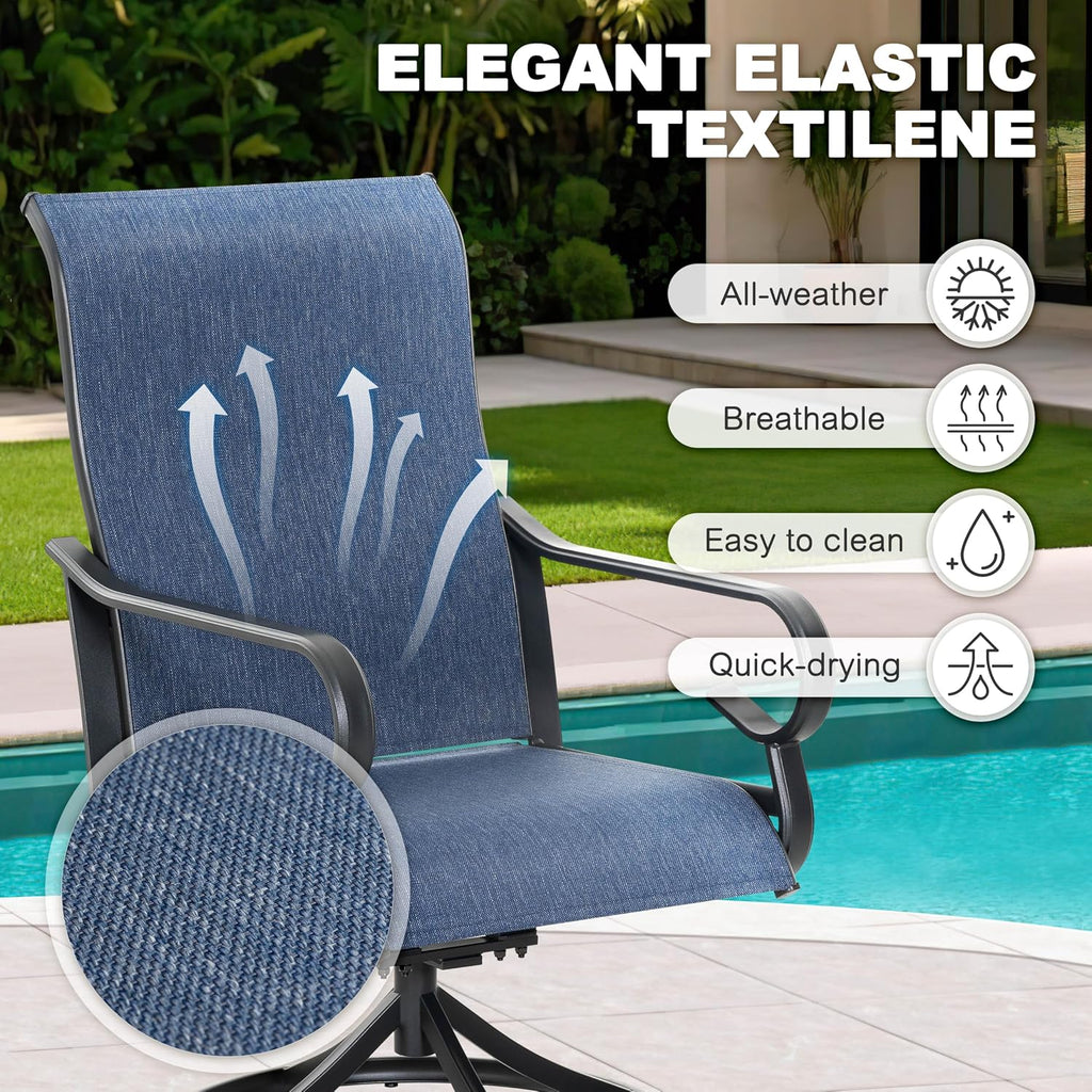NUU GARDEN 7PCS Outdoor Dining Set with Umbrella Hole, Patio Table and Chair Set, Outdoor Dining Table and Swivel Chairs with High Backrest, All-Weather Breathable Textilene Patio Dining Set, Blue