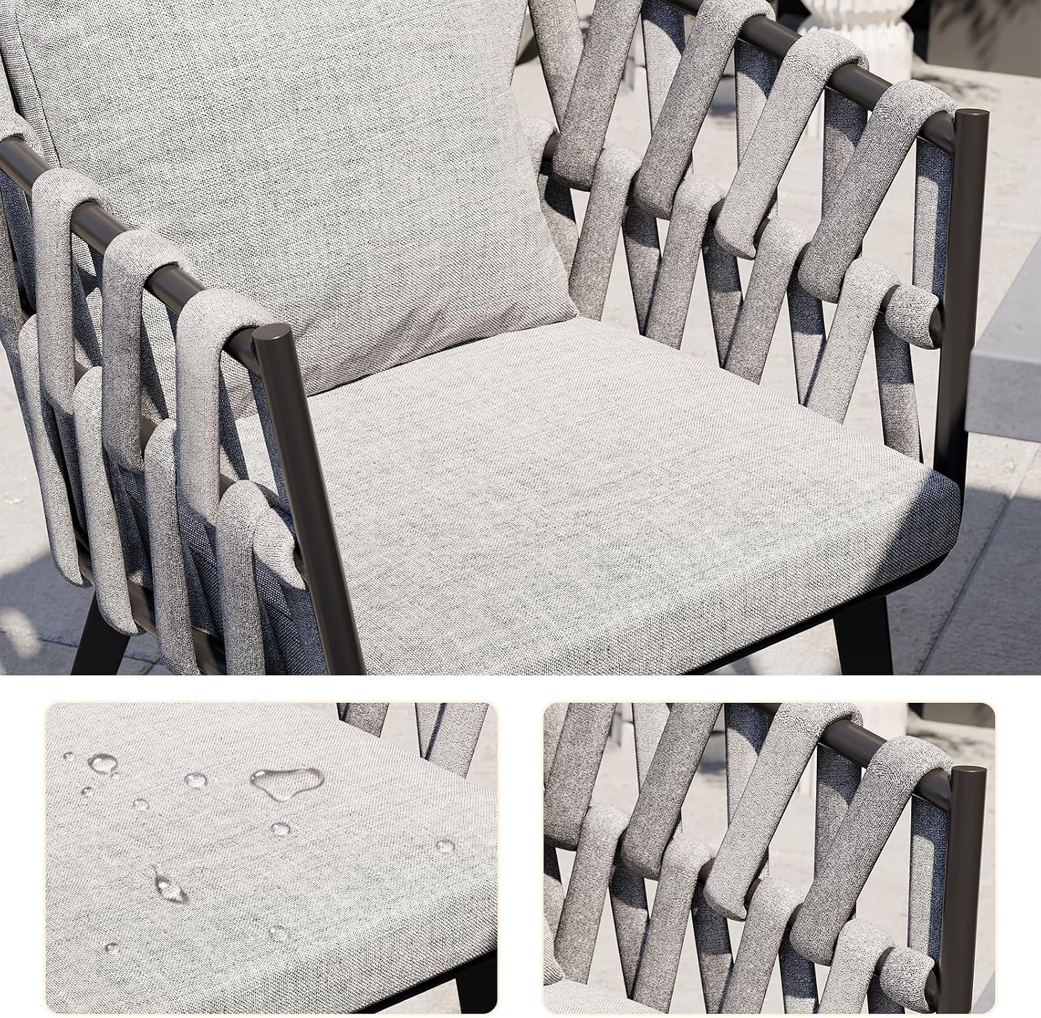 homary 7 Piece Outdoor Patio Dining Table Set, Aluminum Patio Dining Table Set with Extendable Table Top & 6 Woven Arm Chairs, Weatherproof Garden Furniture with Cushions for Backyard, Patio or Deck