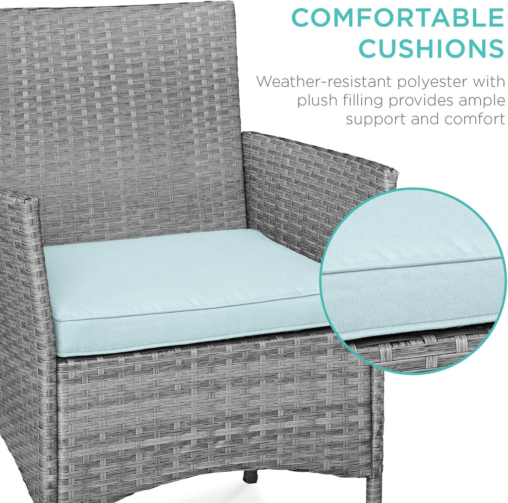 Best Choice Products 3-Piece Outdoor Wicker Conversation Bistro Set, Space Saving Patio Furniture for Garden w/Side Table - Gray/Pastel Blue