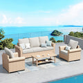 SUNSHINE VALLEY Patio Furniture Set 4 pcs, Wicker Rattan Sofa with 5.5' Thick Waterproof Cushions, 2 Chairs and Coffee Table, All Weather Outdoor Conversation Set for Backyard Deck, 5 Seats Beige