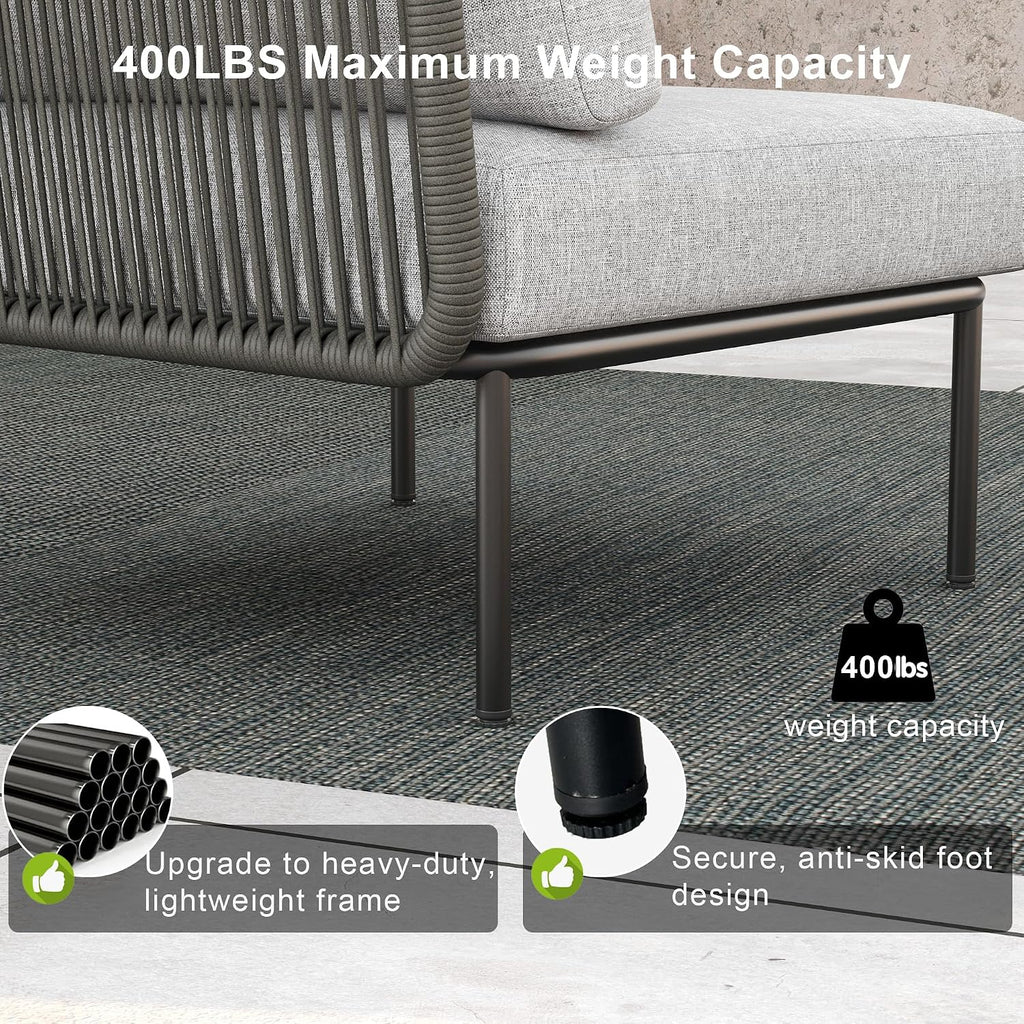 LayinSun 5 Pieces Aluminum Patio Furniture Set, Modern Modular Sectional Sofa with Coffee Table and Upgrade Thickness Cushion