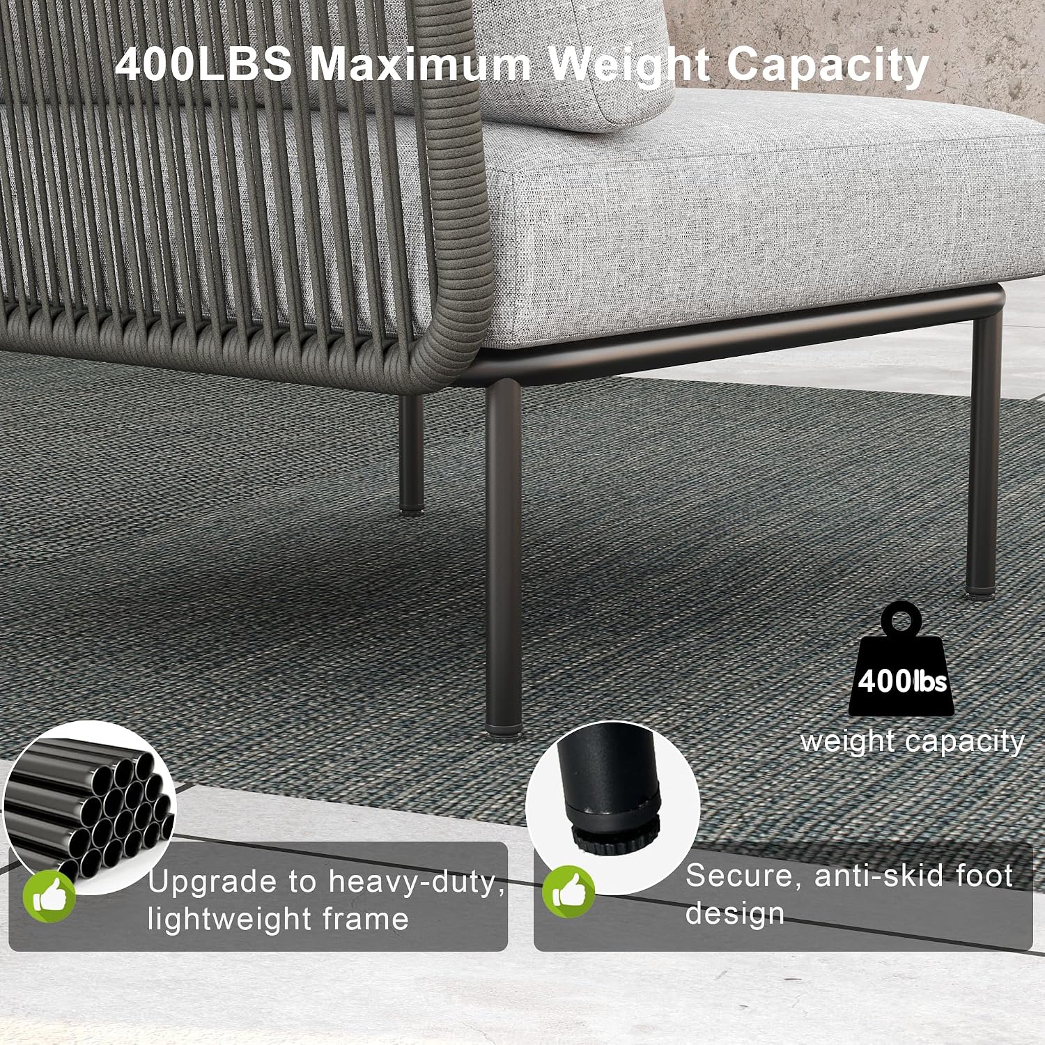 LayinSun 5 Pieces Aluminum Patio Furniture Set, Modern Modular Sectional Sofa with Coffee Table and Upgrade Thickness Cushion