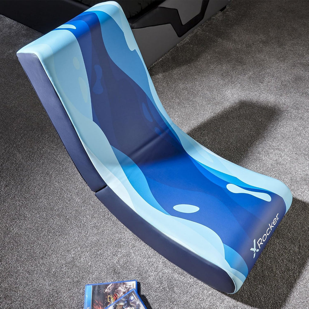 X Rocker Video Rocker Kids Gaming Chair - Foldable Floor Rocker for Kids and Juniors, Low Folding Rocking Seat, Gaming Console Chair - Lava Edition - Blue