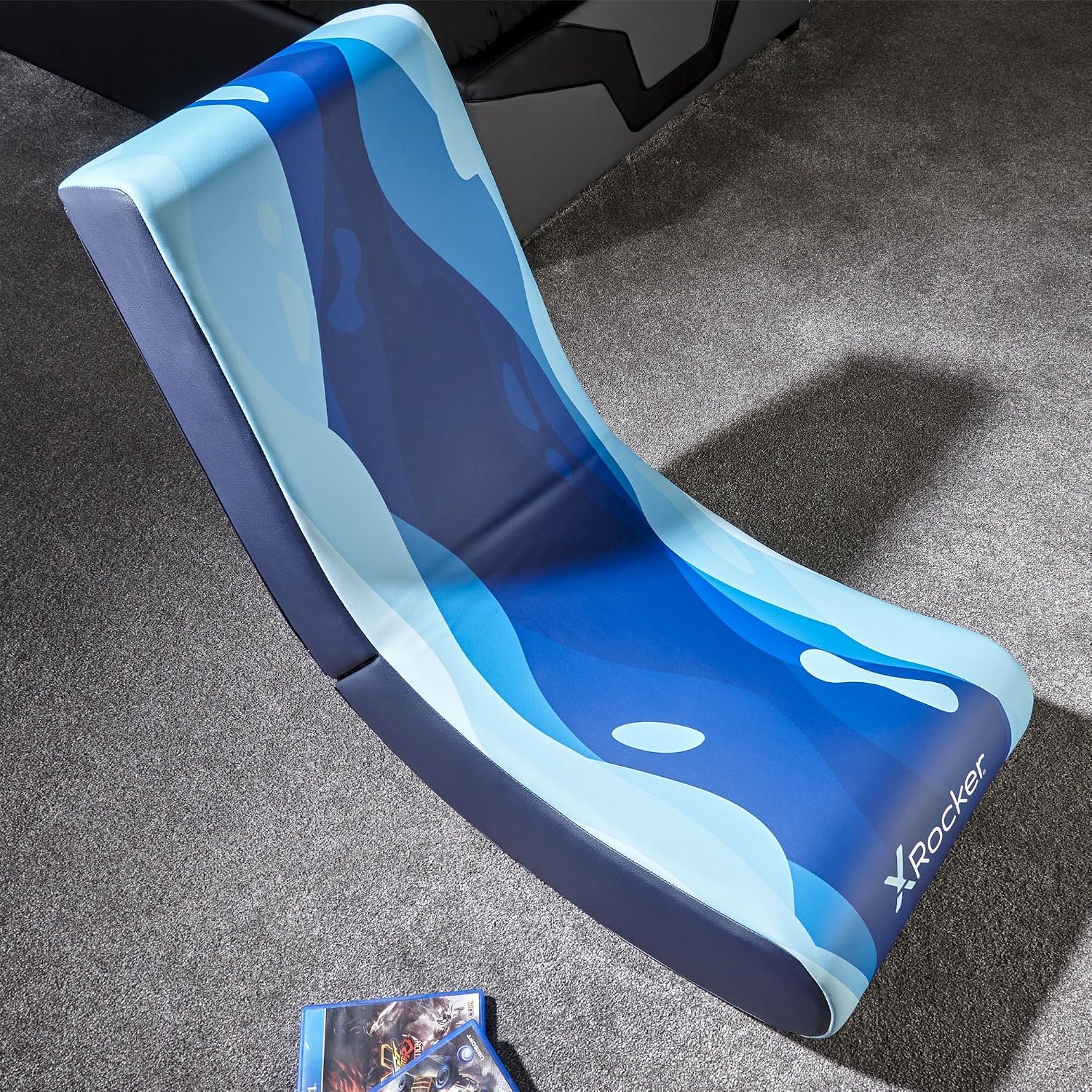 X Rocker Video Rocker Kids Gaming Chair - Foldable Floor Rocker for Kids and Juniors, Low Folding Rocking Seat, Gaming Console Chair - Lava Edition - Blue