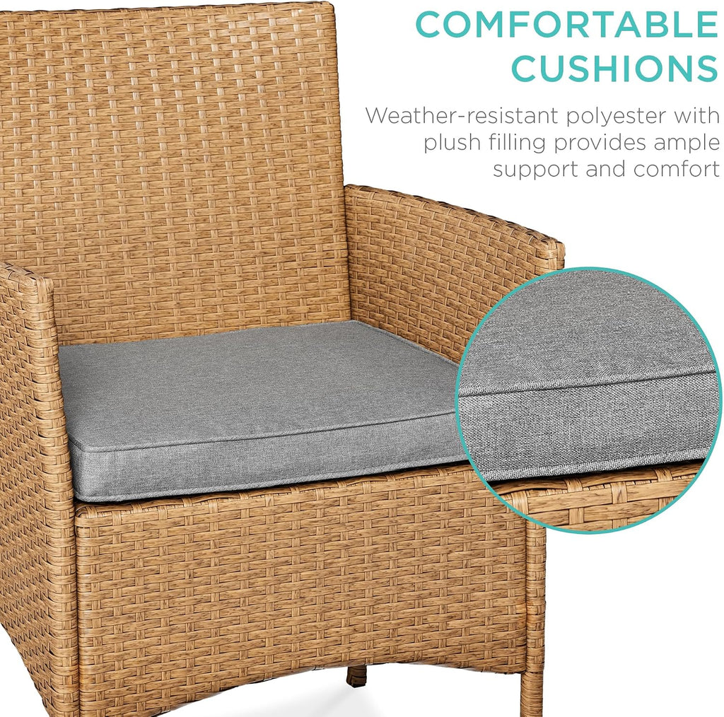 Best Choice Products 3-Piece Outdoor Wicker Conversation Bistro Set, Space Saving Patio Furniture for Garden w/Side Table - Natural/Cement Gray