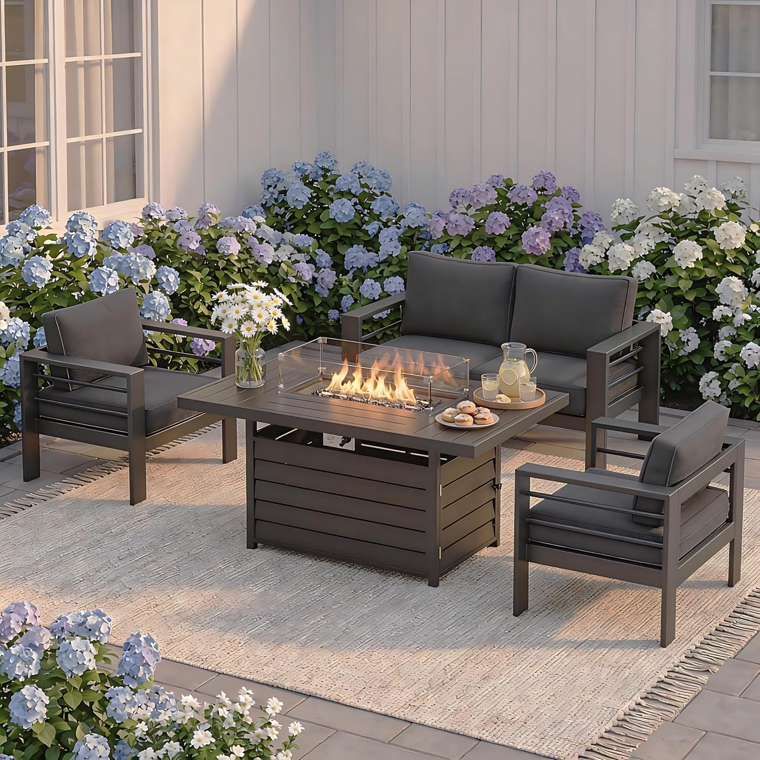 Solaste Aluminum Patio Furniture Set for All Weather, Oversized Metal Outdoor Furniture Set with 27.5' Deep Seating and 3.2' Wide Armrest, Outdoor Patio Conversation Sets with 10' Back Suport Cushion