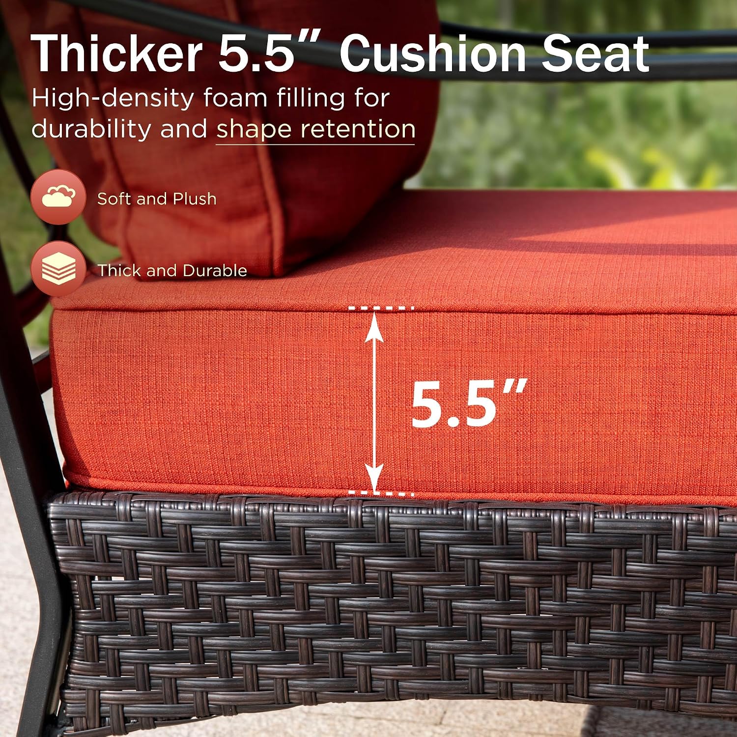 PHI VILLA Outdoor Modern Patio Furniture Set, Upgraded Wicker & Metal Patio Conversation Set with Waterproof Thick Cushions for Porch, Poolside, Yard (5 Pieces,Red)