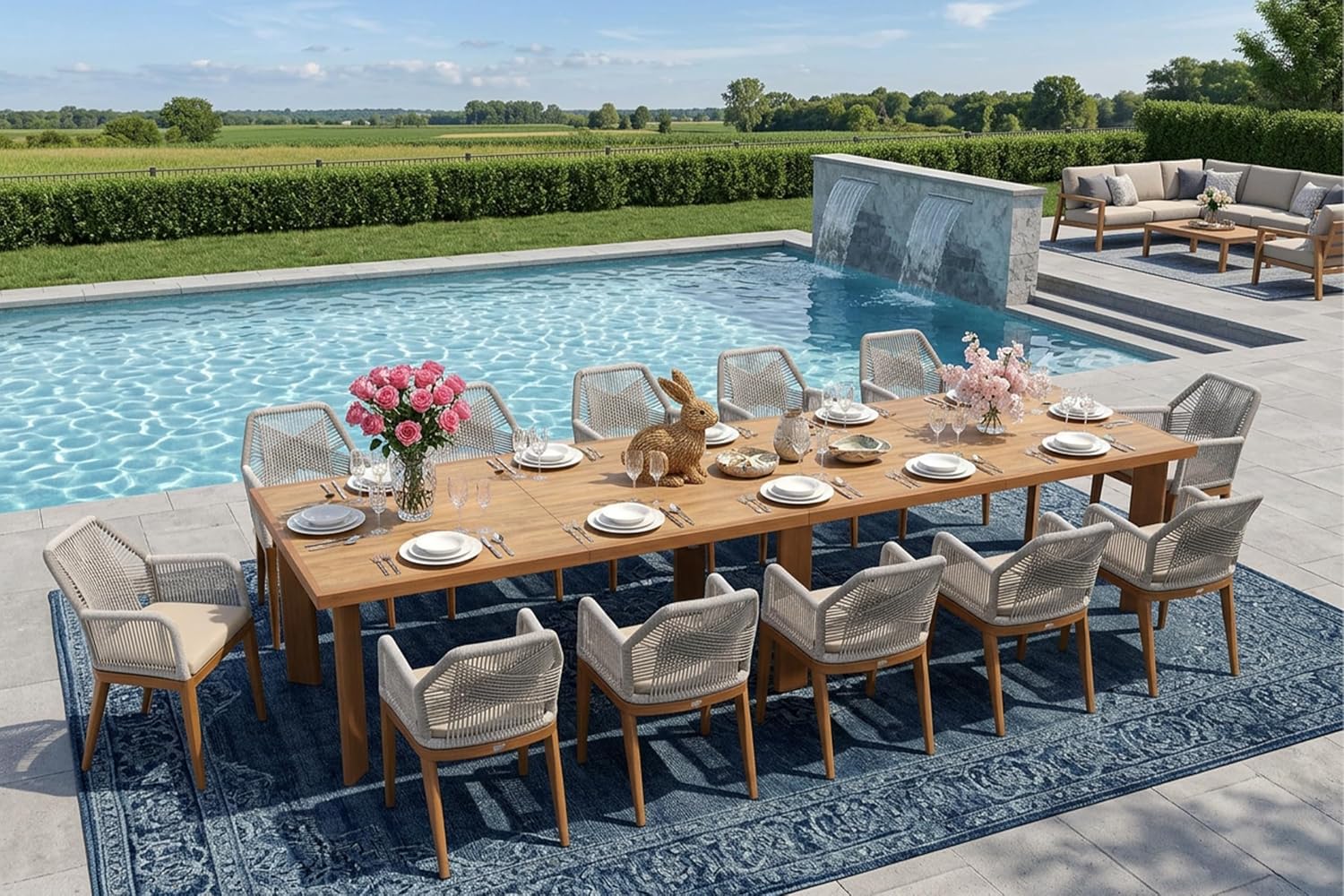 PURPLE LEAF 13 Pieces Patio Dining Set Aluminum Modern Rectangular Table and Rattan Arm Chairs with Cushions for Kitchen Porch Garden Outdoor Furniture Sets