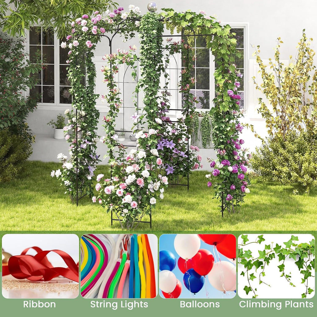 LDAILY Birdcage Shape Garden Arch, 9.3 x 6.5FT Arbor for Clematis, Rose, Heavy Duty Pergola Pavilion, Outdoor Metal Frame Arch Trellis for Ceremony, Party, Wedding Decoration