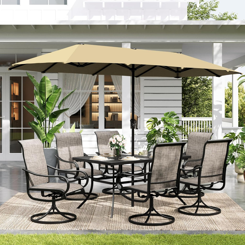 Sophia & William Patio Set with Umbrella 8 Pieces Outdoor Dining Set for 6 with 13ft Large Patio Umbrella Beige, 6 x Swivel Patio Chairs with 59' Dining Table for Lawn Garden