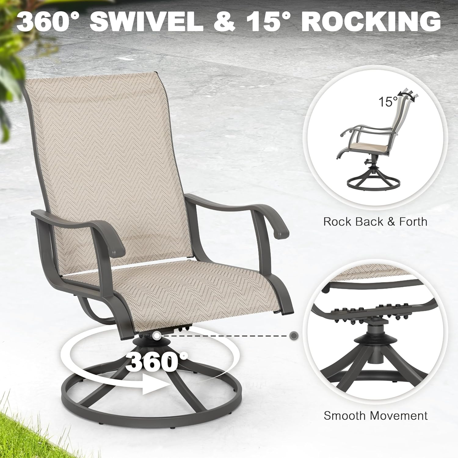 NUU GARDEN 7-Piece Outdoor Dining Set for 6, 61'' x 37'' Rectangle Metal Table with Umbrella Hole & 6PCS Textilene Swivel Chairs, All-Weather Patio Outdoor Furniture for Porch Backyard Garden Poolside