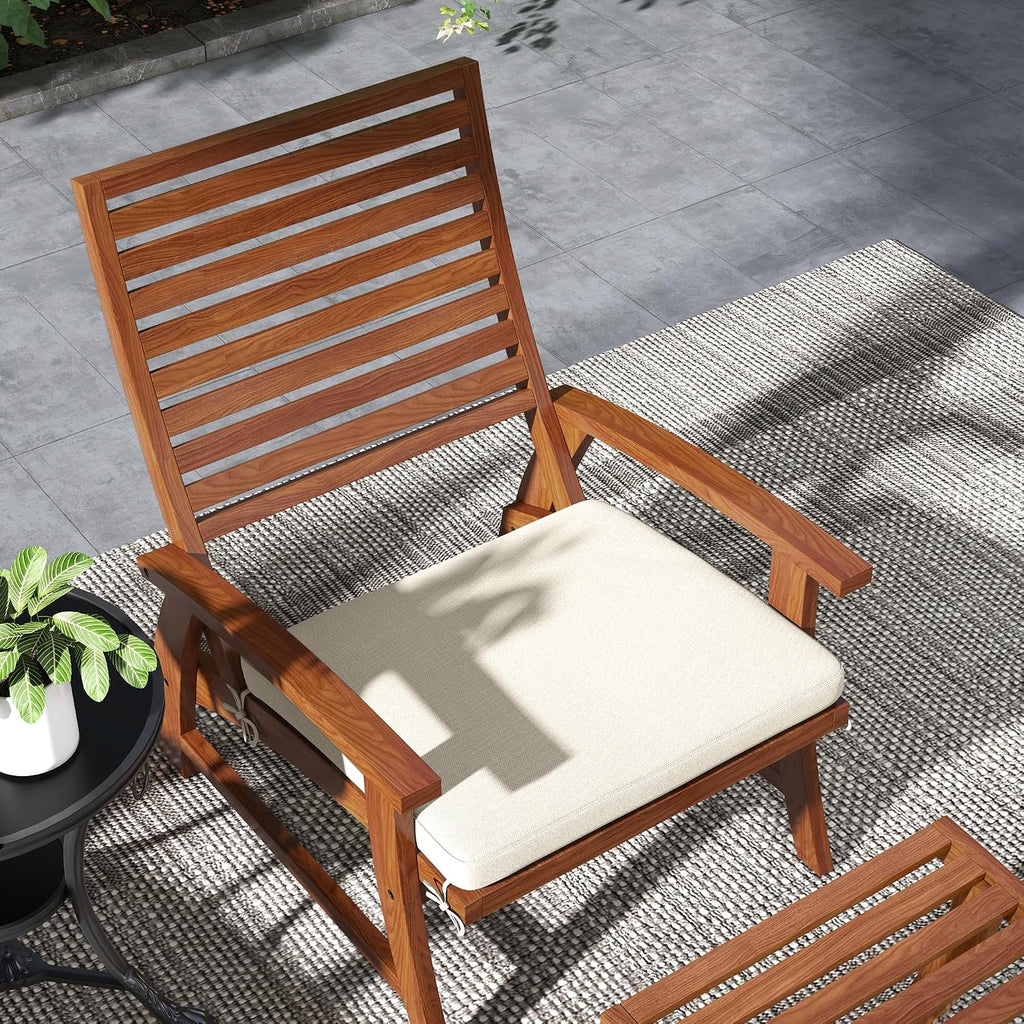 Outsunny 4 Piece Patio Furniture Set, 2 Chairs with Footstools, Outdoor Chair Set for 2 with Slatted Acacia Wood Seat and Backrest, Cushions and Ottomans, Cream White