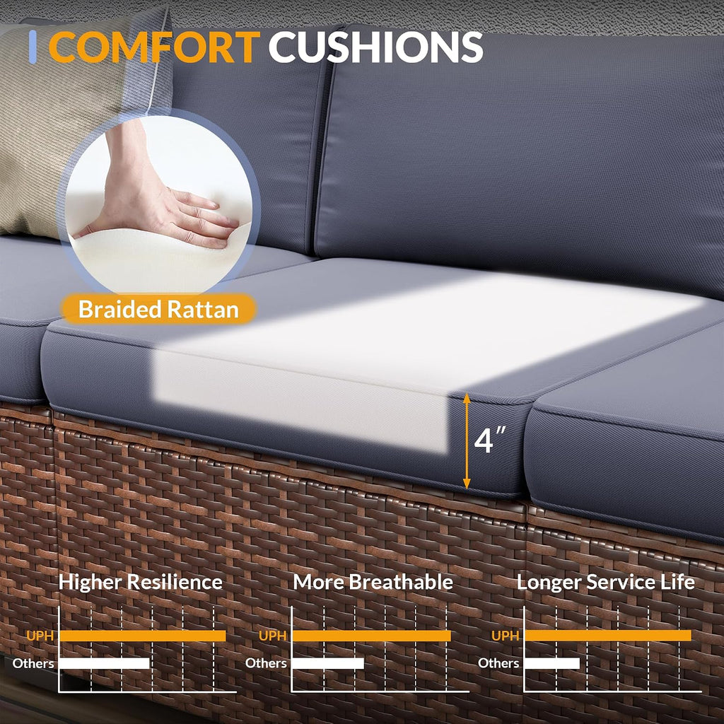 Patio Furniture Set, 7 Pieces Outdoor Modular Conversation Set Wicker Sectional Sofa for All Weather Rattan Patio Couch for Porch Garden Backyard Balcony Poolside (Grey)