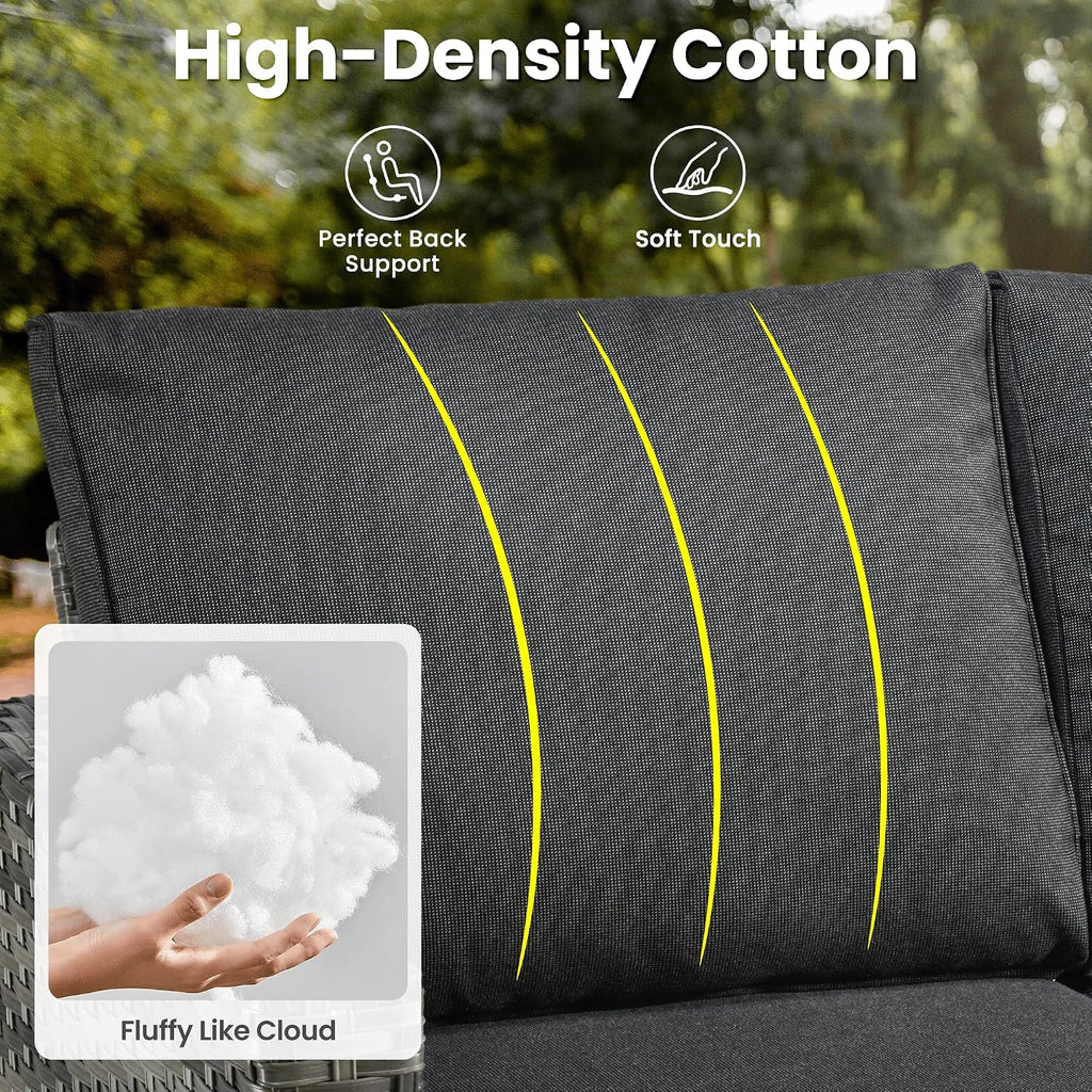 ovios 6 Pieces Patio Furniture Set, Outdoor Wicker Sofa Couch with Swivel Chairs, Rocking Glider Rocker with Comfy Cushions All Weather Rattan Conversation Set, Black