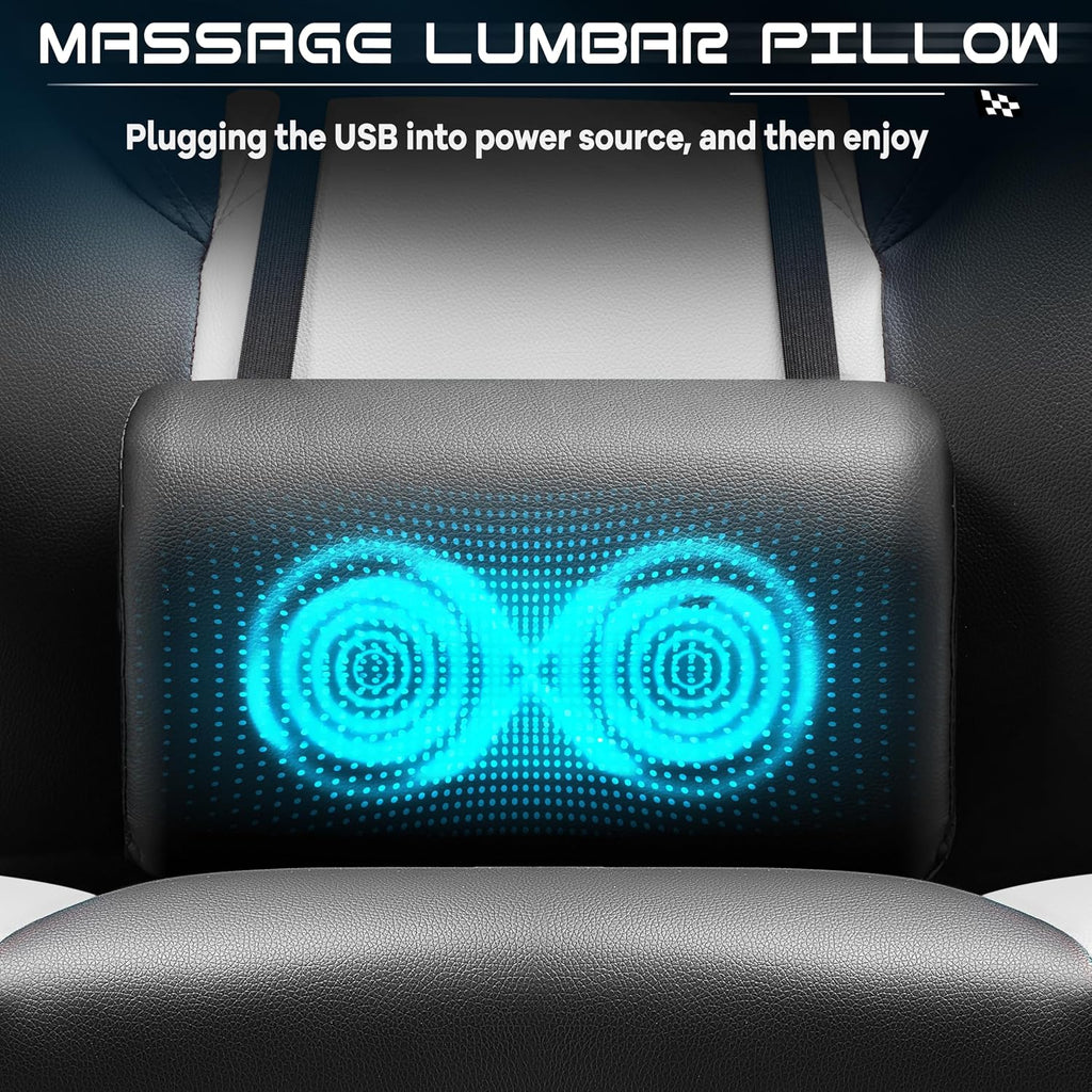 Big and Tall Gaming Chair for Adults, 330lbs Heavy Duty Computer Chair with Footrest, Video Game Chair, Massage Lumbar Support, Wide Seat High Back Reclining Desk Chair, White