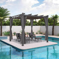 PURPLE LEAF 10' X 10' Outdoor Pergola with 4-Sided Curtains Retractable Canopy Patio Aluminum Sun Shade for Garden Deck Porch Gazebo Pavilion Grill Modern Yard Grape Trellis Pergola Gray