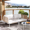 Patio Furniture Set, Outdoor Patio Furniture 31' Oversized Metal Patio Sectional Sofa, 2-Seat Conversation Set with Cushion, Beige