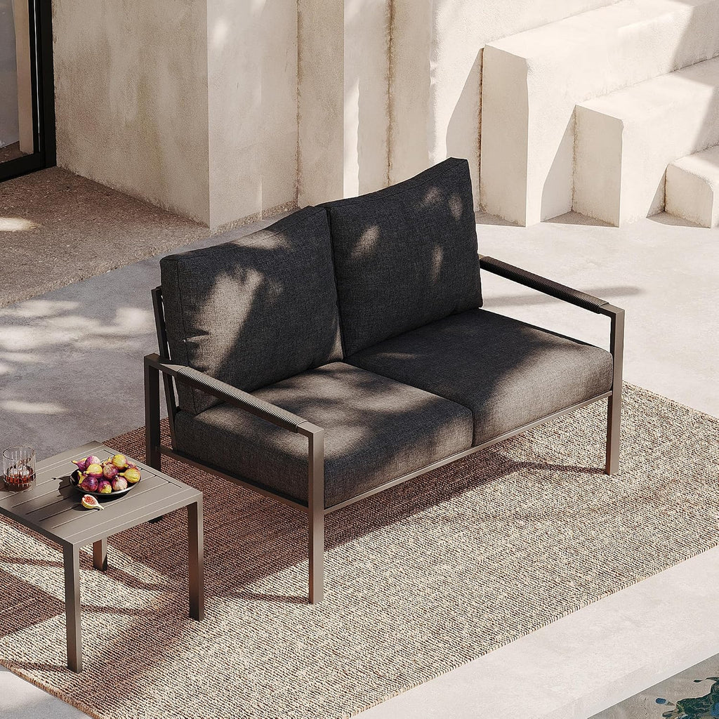 Sundale Outdoor 2 Pieces Patio Set Outdoor Metal Furniture Sets with Loveseat and Side Table, Outdoor Patio Couch for Garden, Backyard, Porch, or Balcony, All-Weather Patio Sofa with Cushions