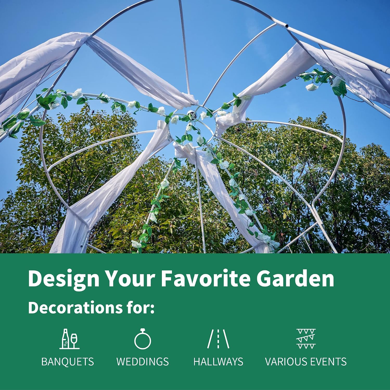 Birdcage Shape Garden Arches Arbors,9' High x 6.8' Wide,Metal Gazebo White Enduring Iron Trellis Plants Stand Use for Outdoor Garden Climbing Plants Wedding Arches Ceremony