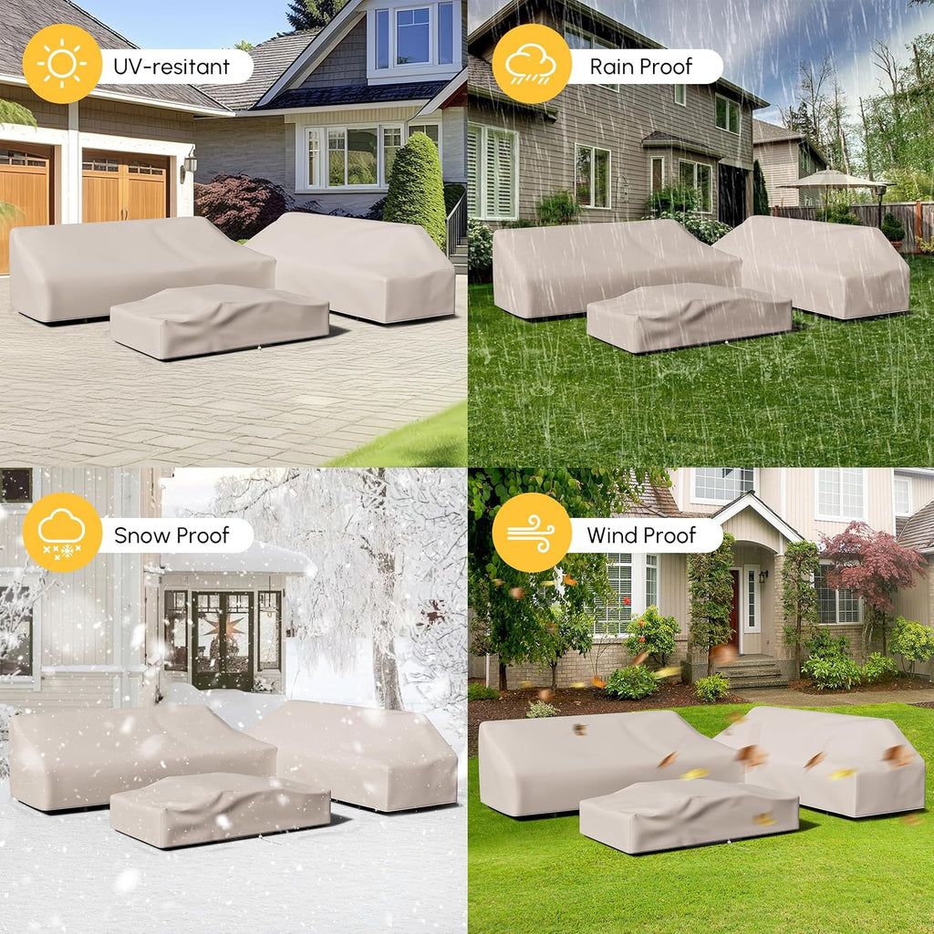 homary 600D Waterproof Outdoor Furniture Covers,Heavy Duty Patio Furniture mwith Drawstrings, UV & Wind Resistant Dustproof for Garden Table, Chairs & Sofas, Beige