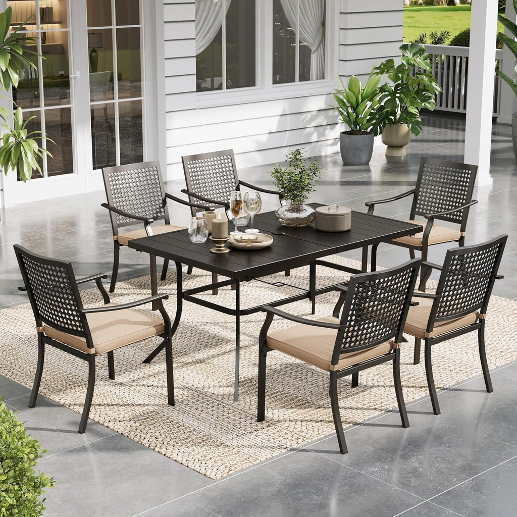 Sophia & William Patio Table and Chairs Set, Outdoor Dining Set for 6, 7 Piece Metal Patio Furniture, 60' Black Rectangular Table(Beehive)