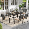 Sophia & William Patio Table and Chairs Set, Outdoor Dining Set for 6, 7 Piece Metal Patio Furniture, 60' Black Rectangular Table(Beehive)