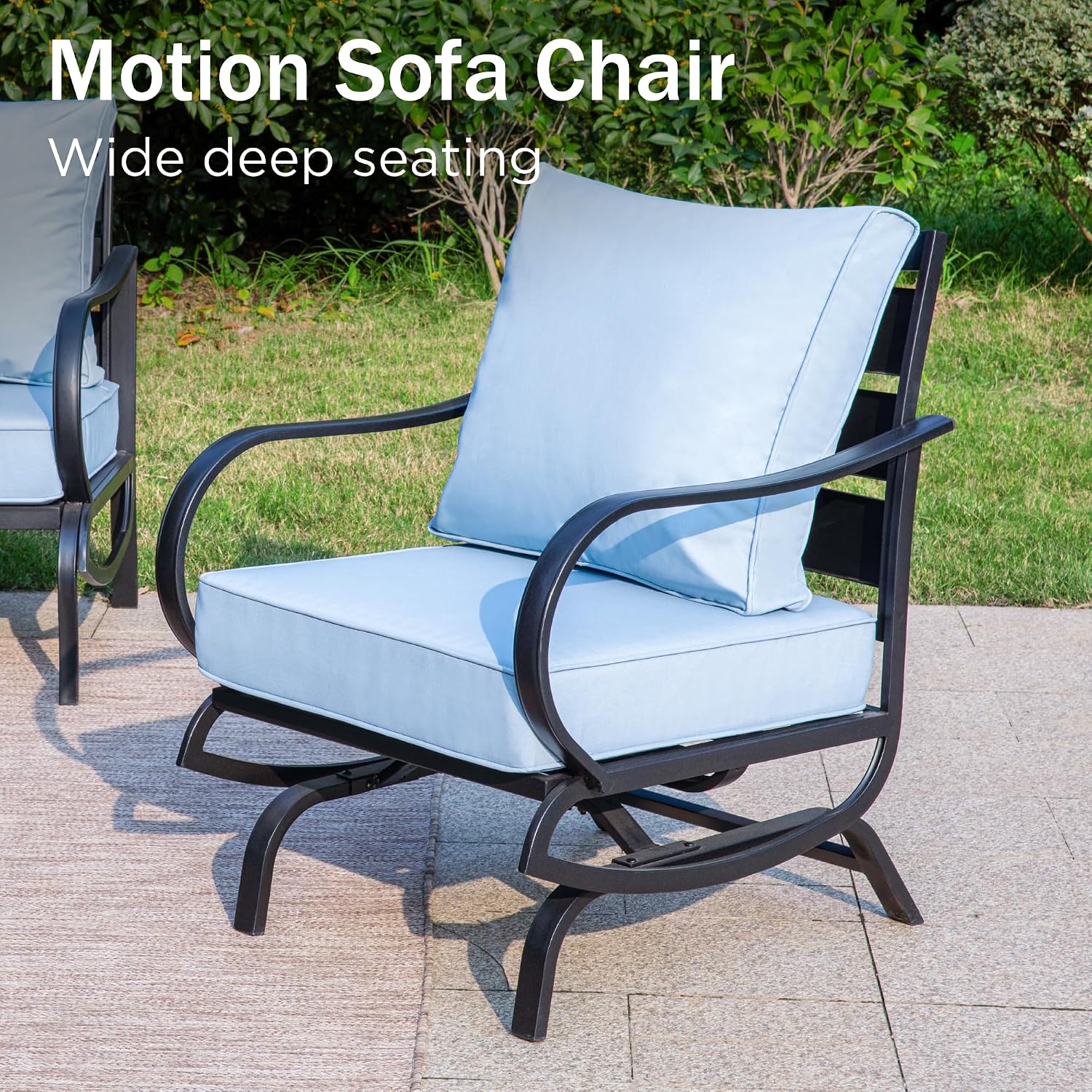 PHI VILLA Patio Conversation Set for 2, Deluxe Outdoor Patio Set with 2 C-Base Padded Sofa Chair(Blue)