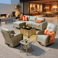 ovios 8-Piece Patio Furniture Set with L-Shape Sofa Chaise, Outdoor Sectional Couch Swivel Gliders Solar Table, Modern Modular Wicker Rattan Conversation Set, Dark Grey