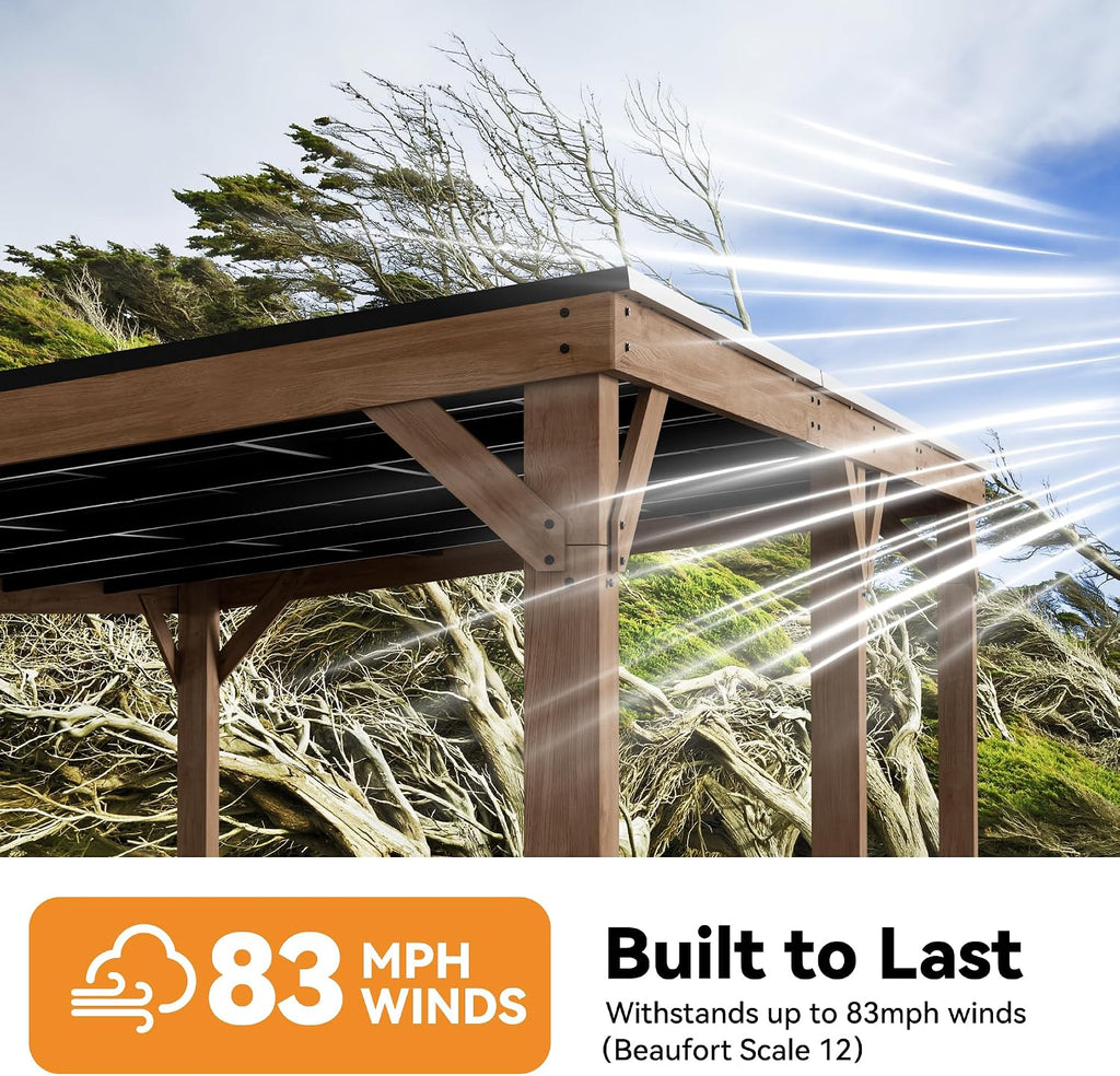 Modern Shade Supreme Cedar Wood Gazebo 12' x 20' with Hardtop Slope Roof, Wooden Carport with Durable and Rot-Resistant, Hardtop Gazebo with Supports Snow Loads and High Wind Speeds for Backyard