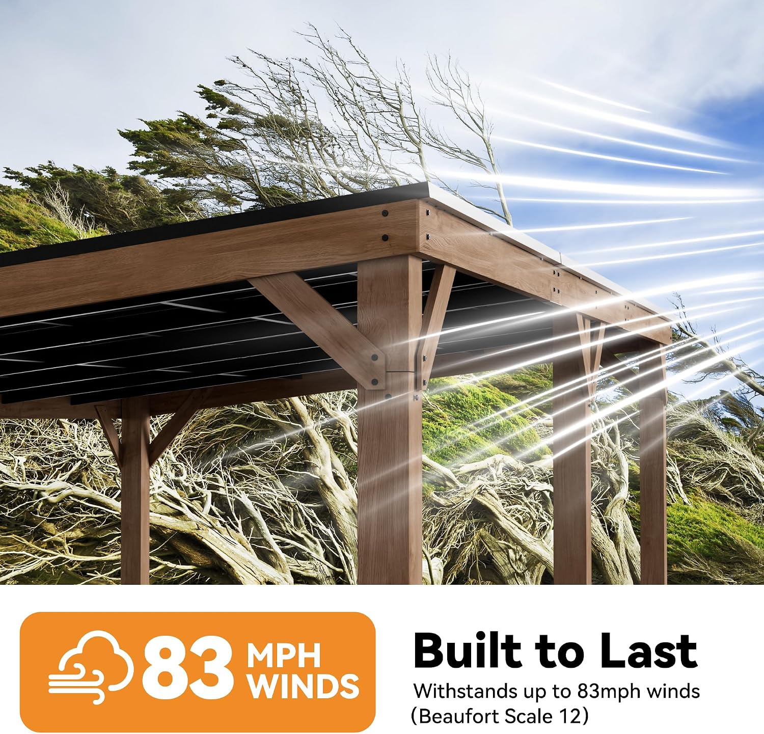 Modern Shade Supreme Cedar Wood Gazebo 12' x 20' with Hardtop Slope Roof, Wooden Carport with Durable and Rot-Resistant, Hardtop Gazebo with Supports Snow Loads and High Wind Speeds for Backyard