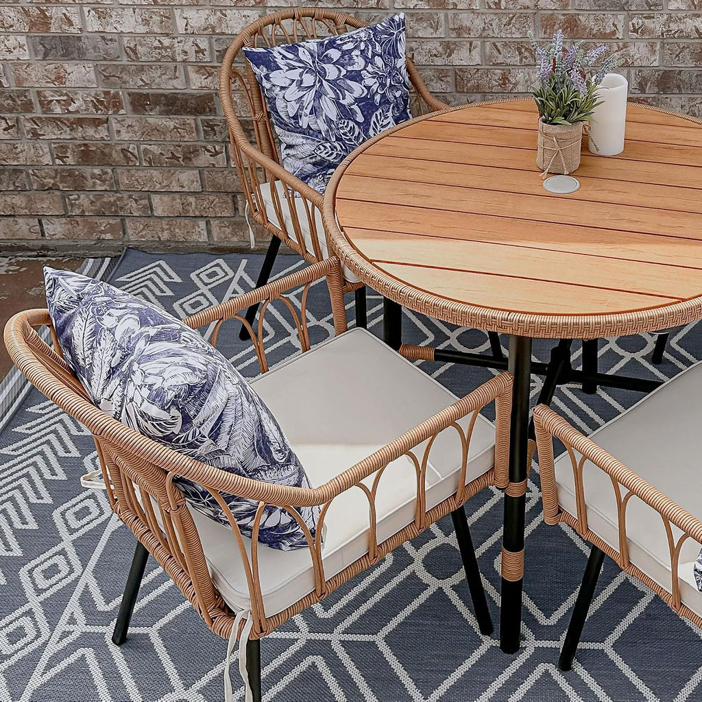 YITAHOME 4 Pieces Rattan Wicker Dinning Chairs, Outdoor Indoor Patio Furniture Set with Cushion and Curved Back All Weather Bistro Chair for Garden Backyard Porch Poolside Restaurant (Beige)
