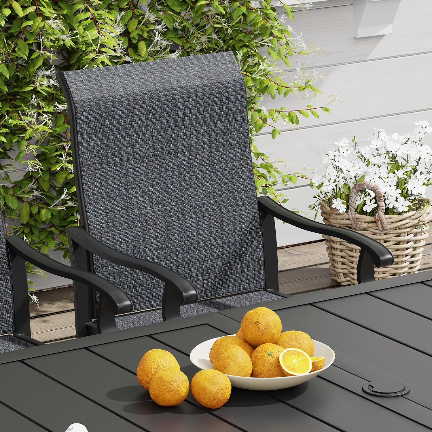 VICLLAX 3 Pieces Small Outdoor Furniture, 2 Patio Swivel Chairs and Small Square Outdoor Table for 2, Dark Charcoal Chairs & Black