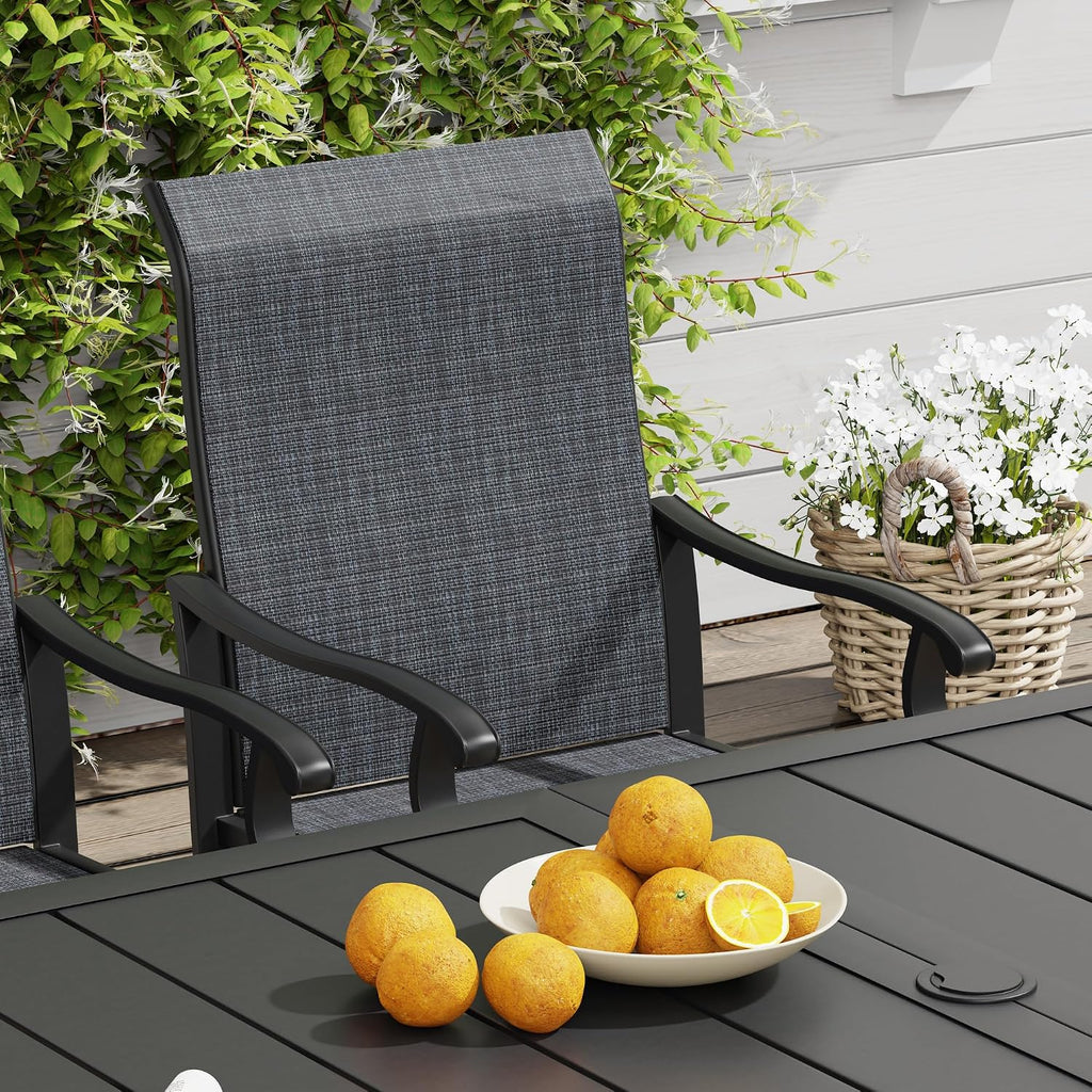 VICLLAX Outdoor Dining Set for 4, Patio Furniture Set of 4 Patio Swivel Dining Chairs and 41' Patio Round Table with Storage Shelf, Dark Charcoal Chairs & Black Tabletop