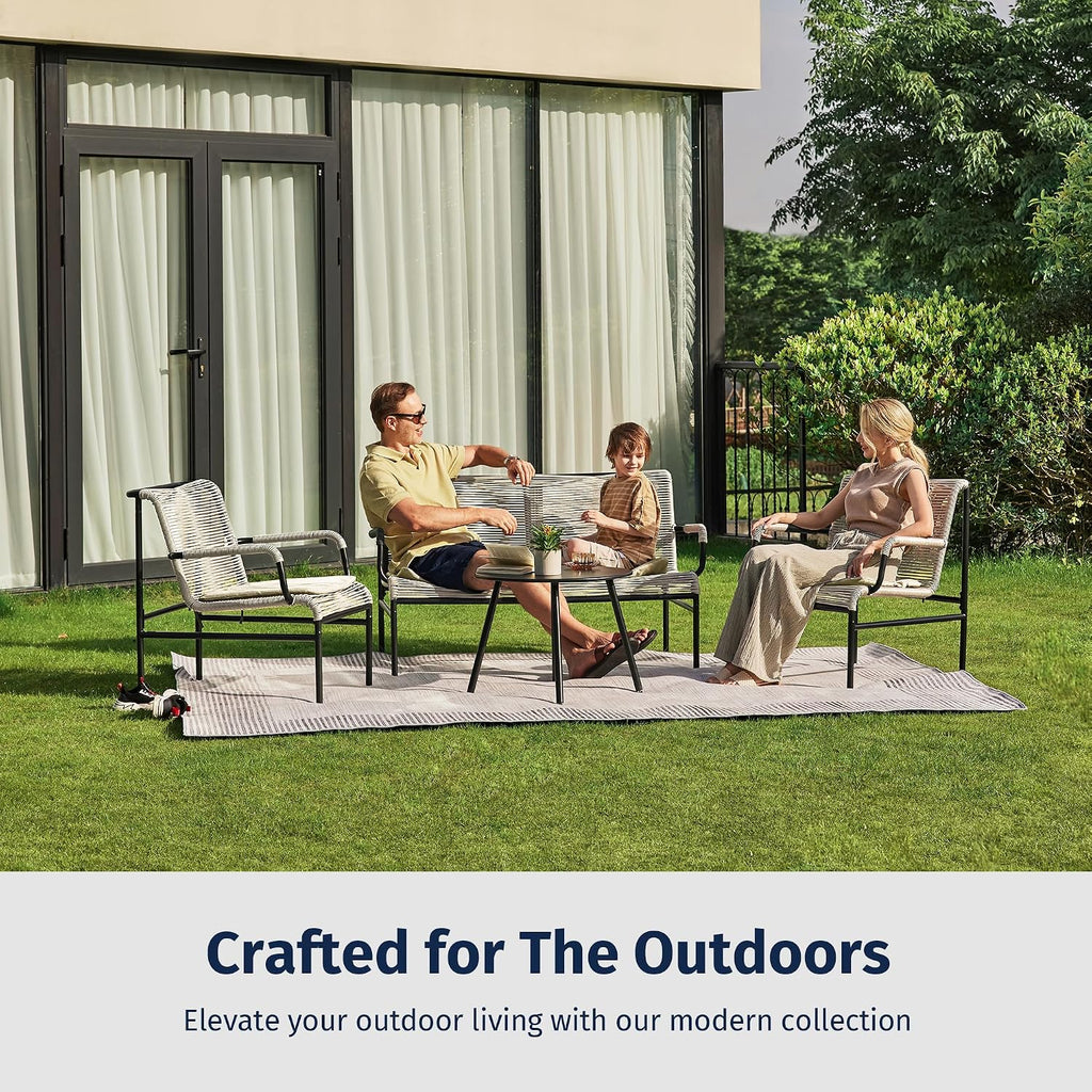 East Oak 4 Piece Patio Furniture Set, Outdoor Furniture with PE Wicker Rattan Chairs and Coffee Table, Modern Patio Conversation Set with Soft Pad for Garden, Backyard and Porch, Apricot