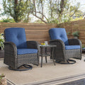 HUMMUH Outdoor Swivel Chairs,3 Pieces Patio Furniture Set with 360 Degree Wicker Swivel Rocking Chairs and Side Table for Garden,Porch,Backyard (Brown/Blue)