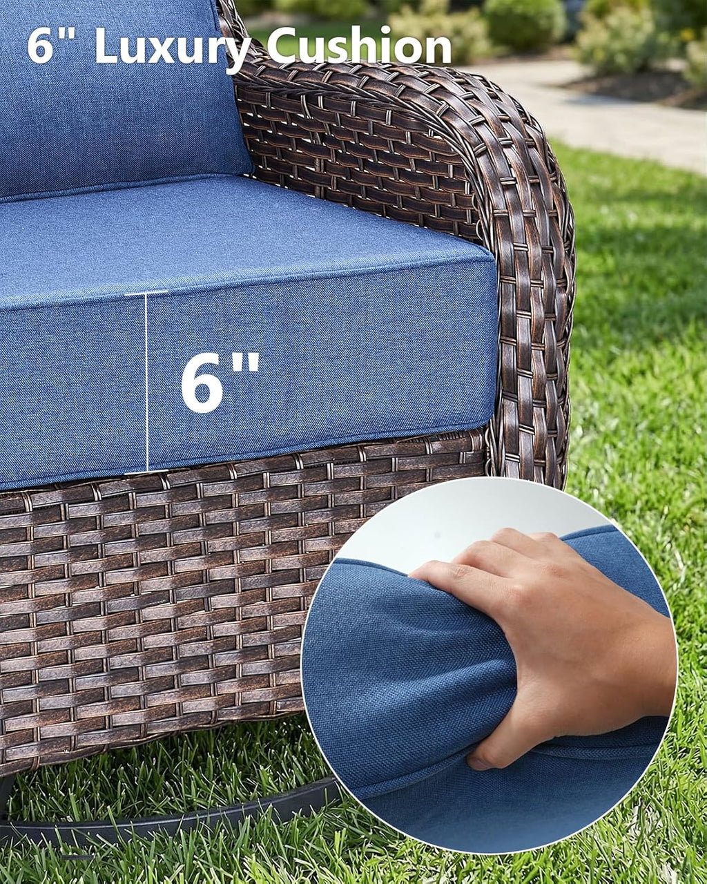 6' Thick Outdoor Cushion, 24*24*6' Patio Furniture Cushions with Waterproof Patio Furniture Cushions with Removable Cover, 28D High Density Patio Cushion for Outdoor Furniture, Blue-4pcs